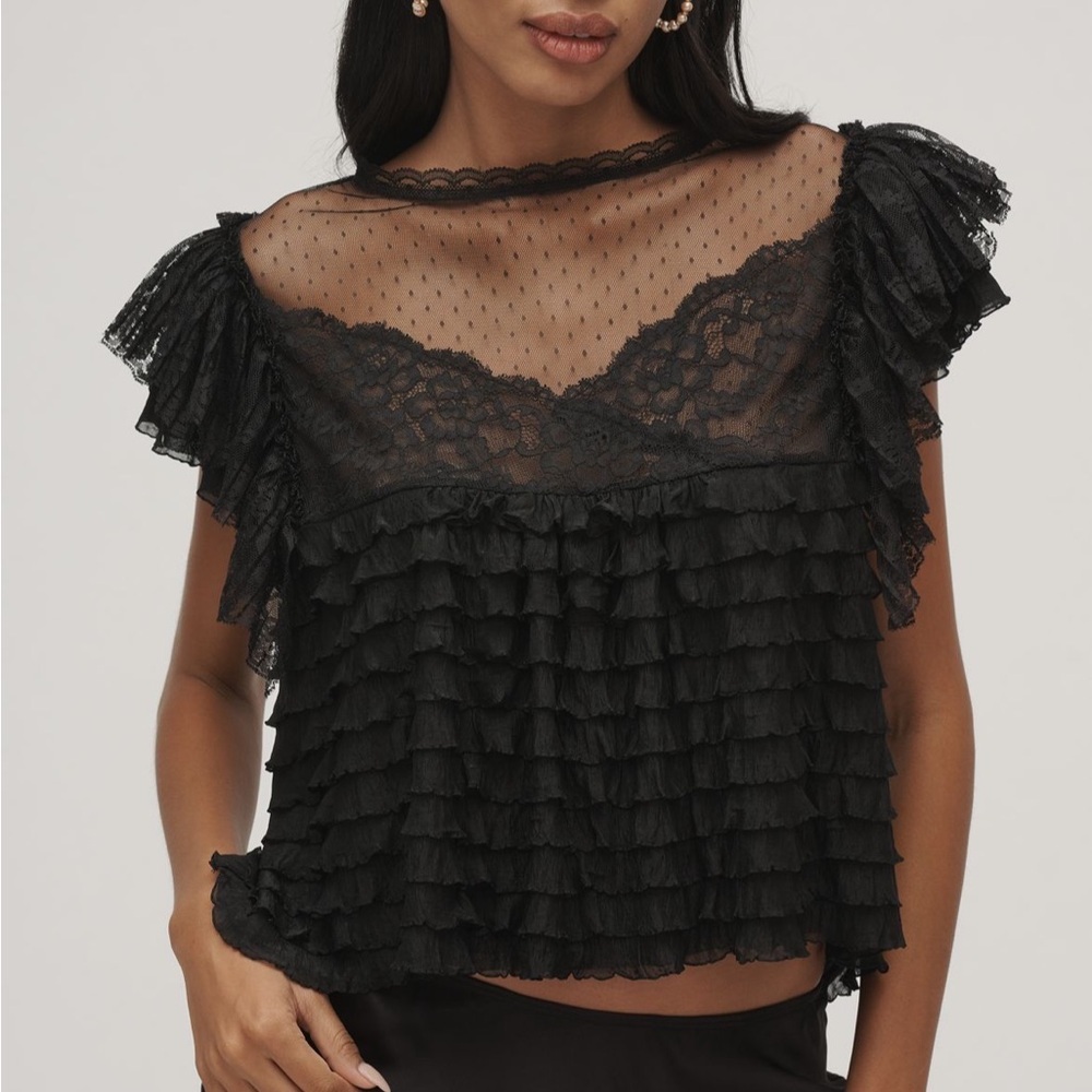 BNWT - Anthropologie Maeve Sheer Ruffle Lace Blouse - Large